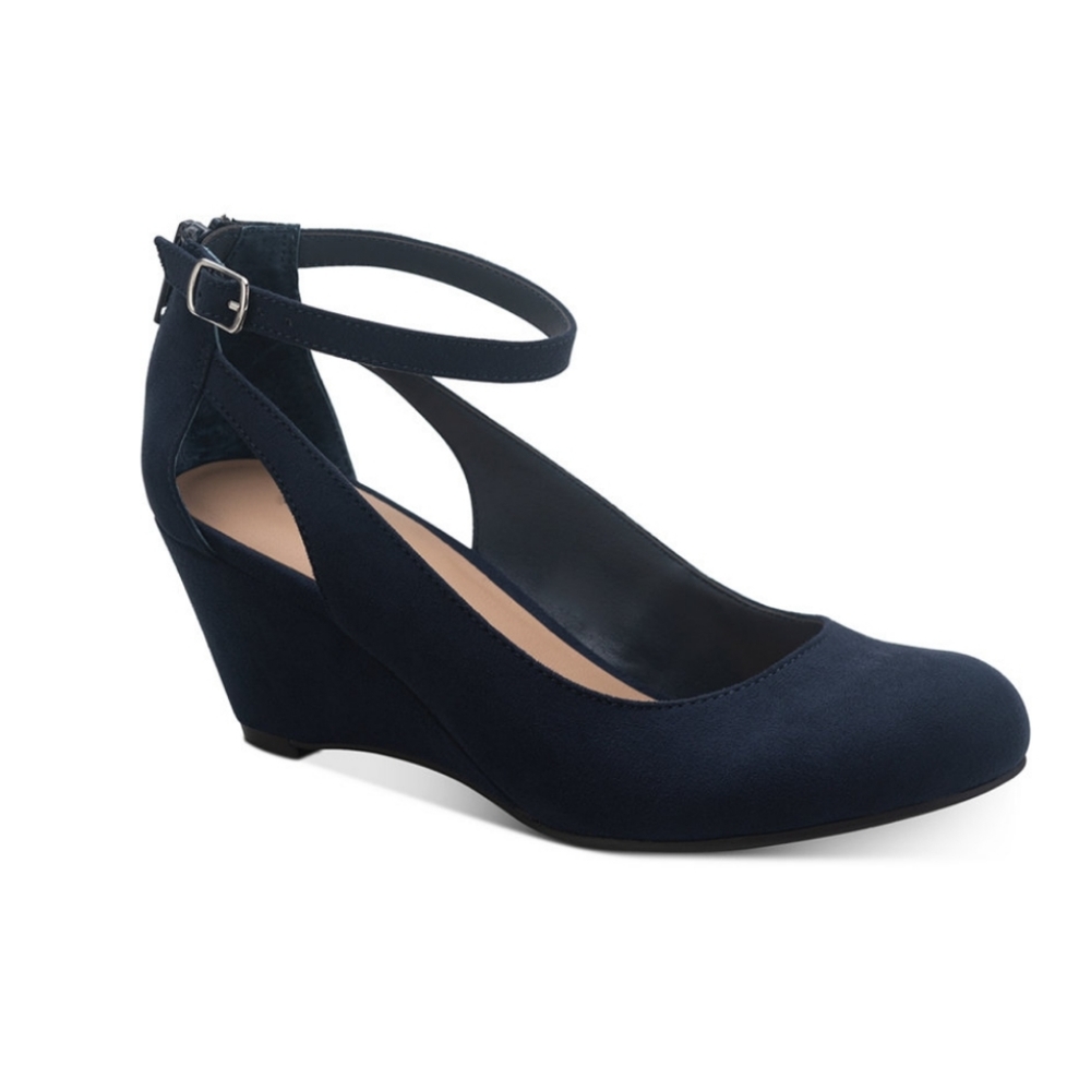 SUN+STONE MILEY CUTOUT WEDGES,COLOR Navy ,SIZE 8 M